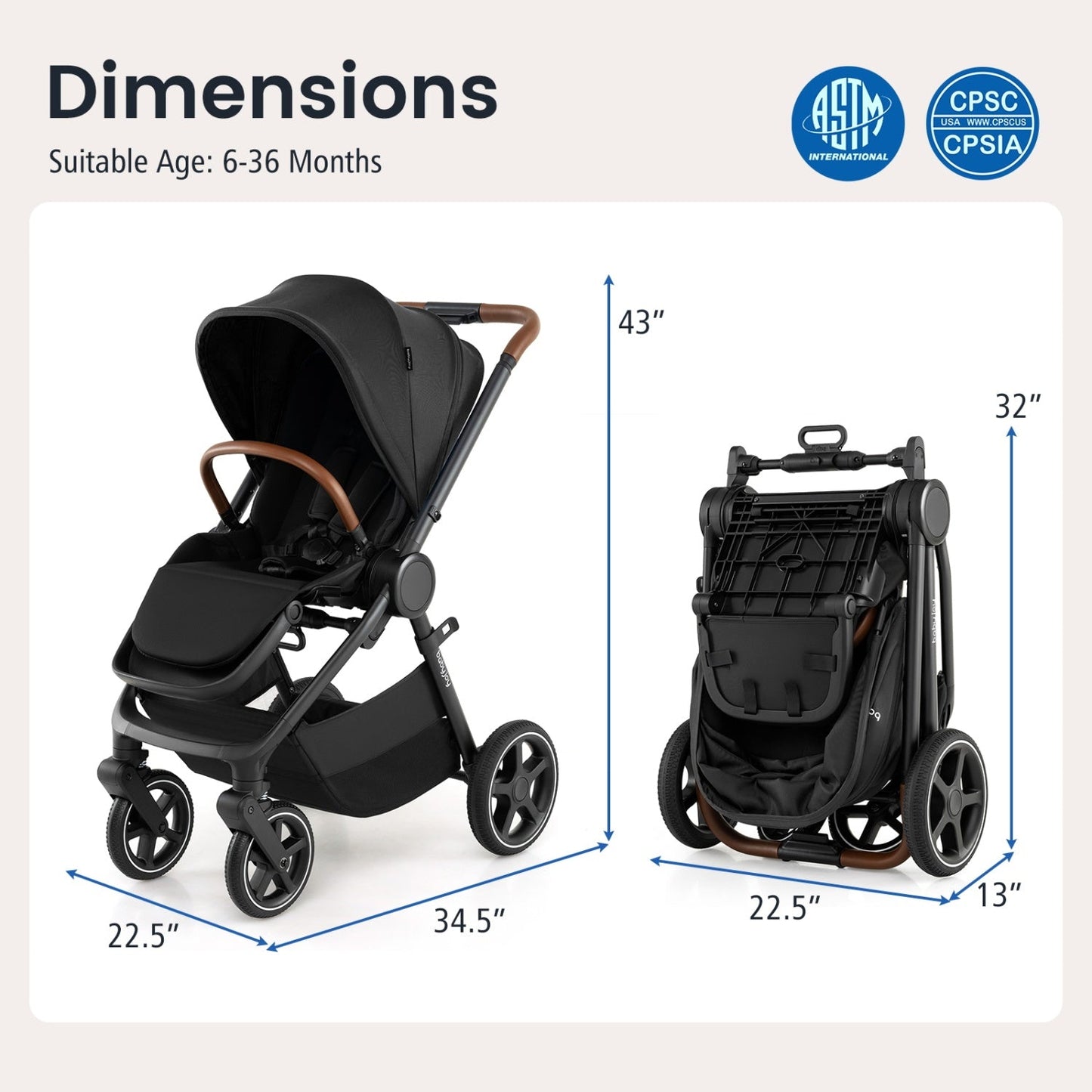 Convertible Baby Stroller with Car Seat Adapters by DirectDeals, black with brown accents on Tampa Home & Garden Store