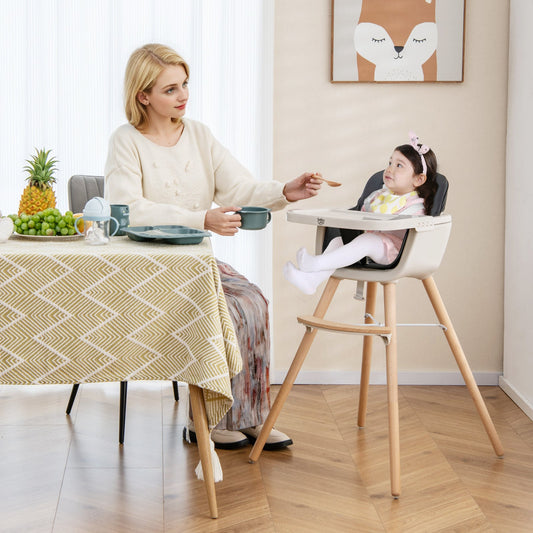 3-in-1 Convertible Wooden High Chair with Cushion - Tampa Home & Garden Store