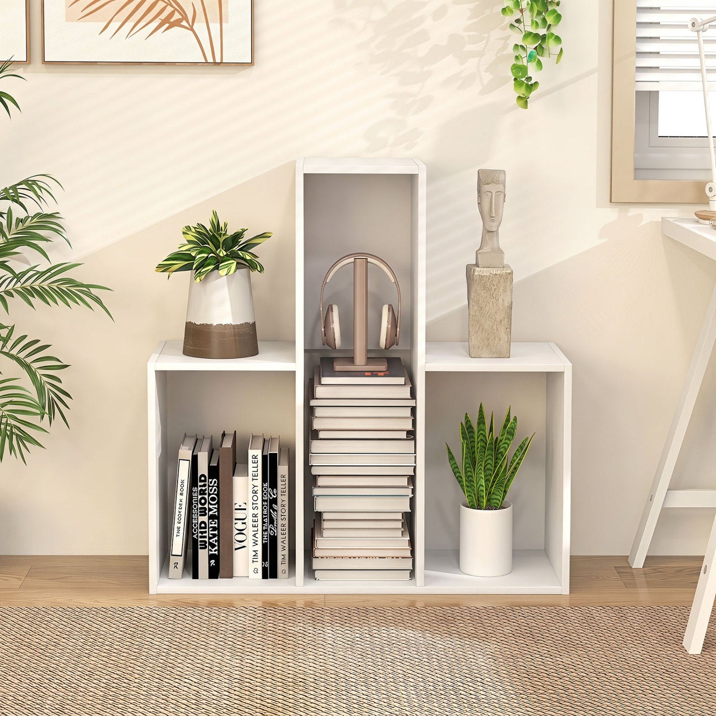 Convex Bookshelf white bookcase with 3 open shelves and anti-tip device DirectDeals on Tampa Home & Garden Store
