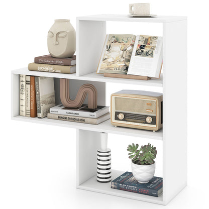 Convex bookshelf white with 3 open shelves and anti-tip device, styled with books on Tampa Home & Garden Store