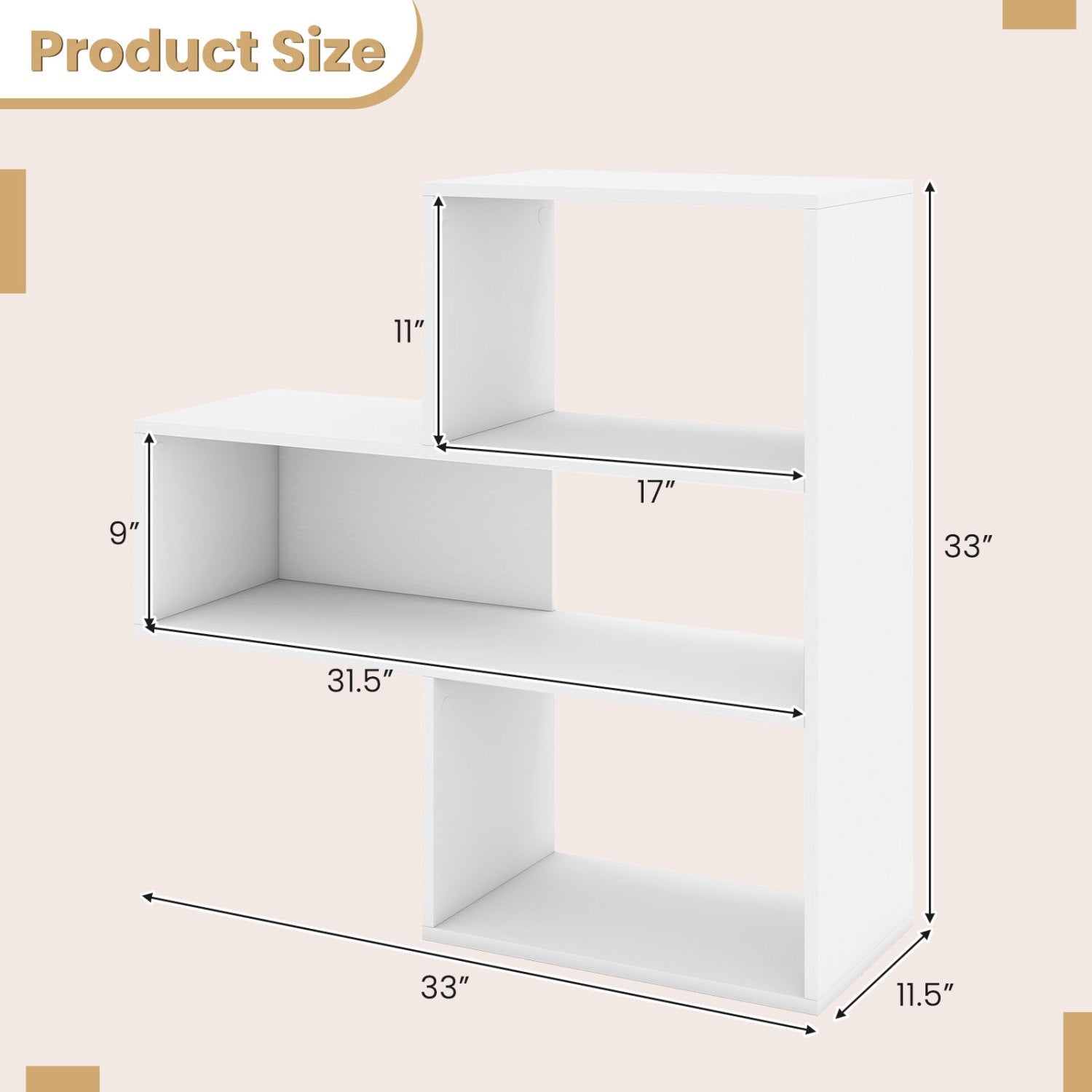 Convex Bookshelf with 3 open shelves and anti-tip device, white, DirectDeals bookcase on Tampa Home & Garden Store