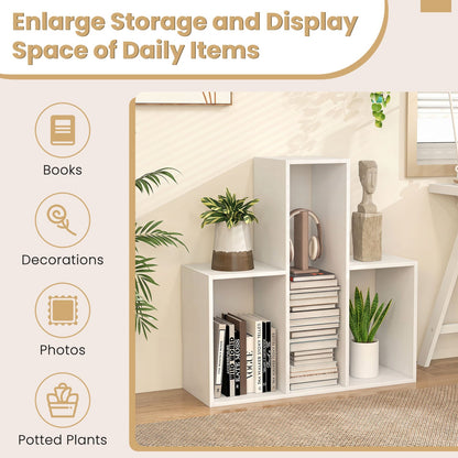 Convex Bookshelf with 3 open shelves in white by DirectDeals, anti-tip device for stability on Tampa Home & Garden Store
