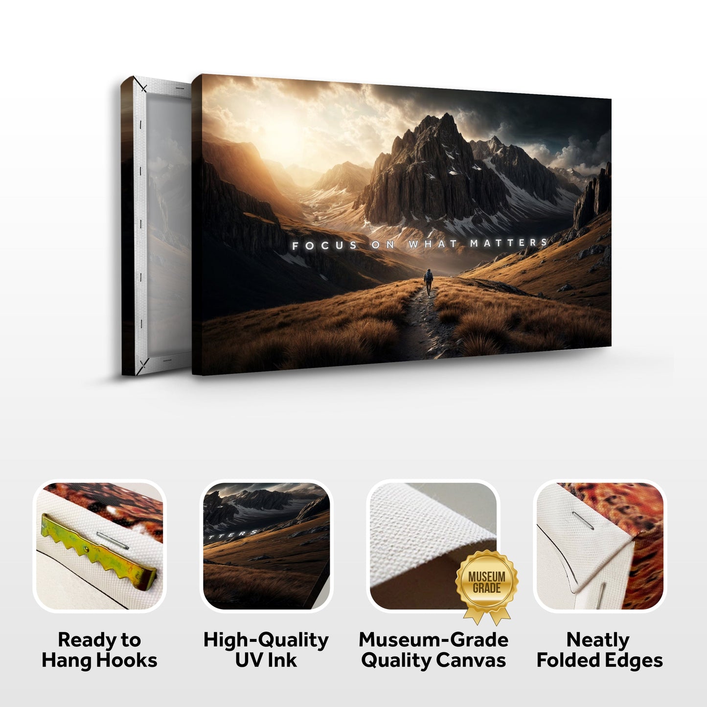 Ascend Cool Wall Art canvas by Tailored Canvases, mountain landscape with sunset and hiker on Tampa Home & Garden Store