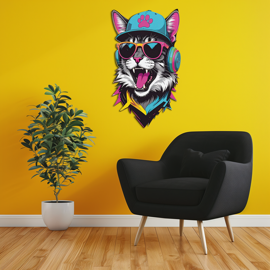 Cool Cat DJ Metal Wall Art – Street Style UV Decor-KAFUVM008 - Tampa Home & Garden Store