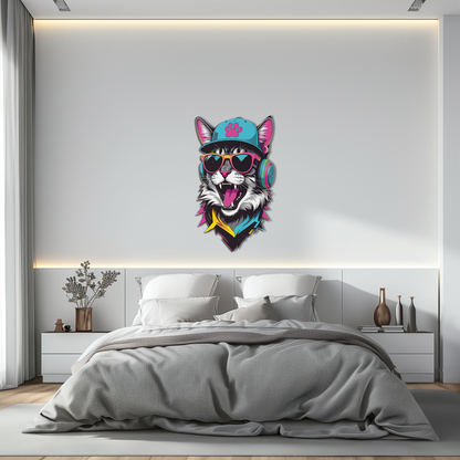 Cool Cat DJ Metal Wall Art – Street Style UV Decor-KAFUVM008 - Tampa Home & Garden Store