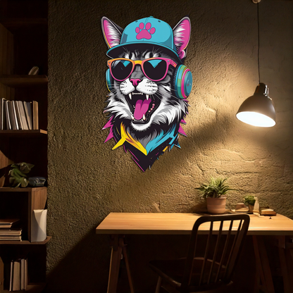 Cool Cat DJ Metal Wall Art – Street Style UV Decor-KAFUVM008 - Tampa Home & Garden Store