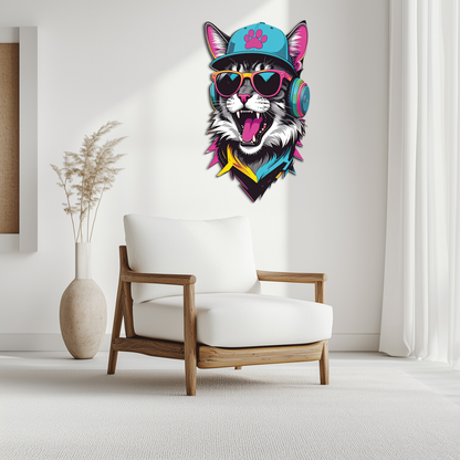 Cool Cat DJ Metal Wall Art – Street Style UV Decor-KAFUVM008 - Tampa Home & Garden Store