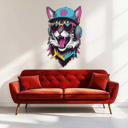 Cool Cat DJ Metal Wall Art – Street Style UV Decor-KAFUVM008 - Tampa Home & Garden Store