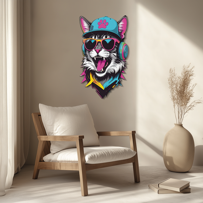 Cool Cat DJ Metal Wall Art – Street Style UV Decor-KAFUVM008 - Tampa Home & Garden Store