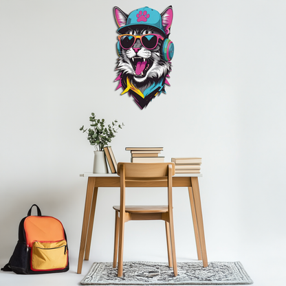 Cool Cat DJ Metal Wall Art – Street Style UV Decor-KAFUVM008 - Tampa Home & Garden Store