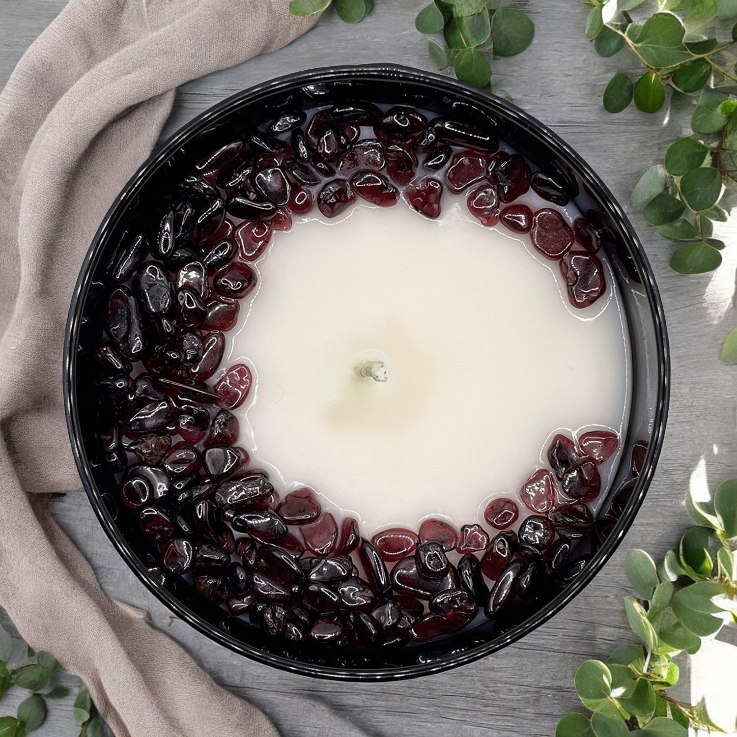 Cool Eucalyptus Mint Crystal Candle with Garnet | Coconut-Soy Wax Candle, 9oz - Tampa Home & Garden Store