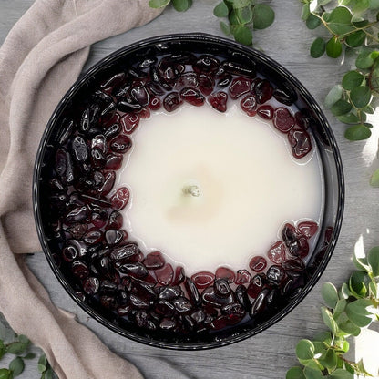 Cool Eucalyptus Mint Crystal Candle with Garnet | Coconut-Soy Wax Candle, 9oz - Tampa Home & Garden Store