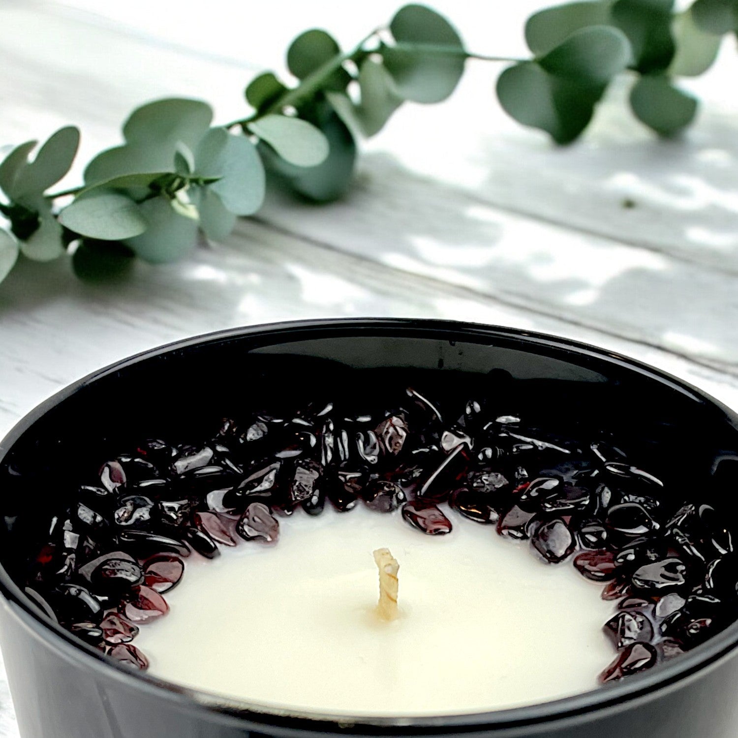 Cool Eucalyptus Mint Crystal Candle with Garnet | Coconut-Soy Wax Candle, 9oz - Tampa Home & Garden Store