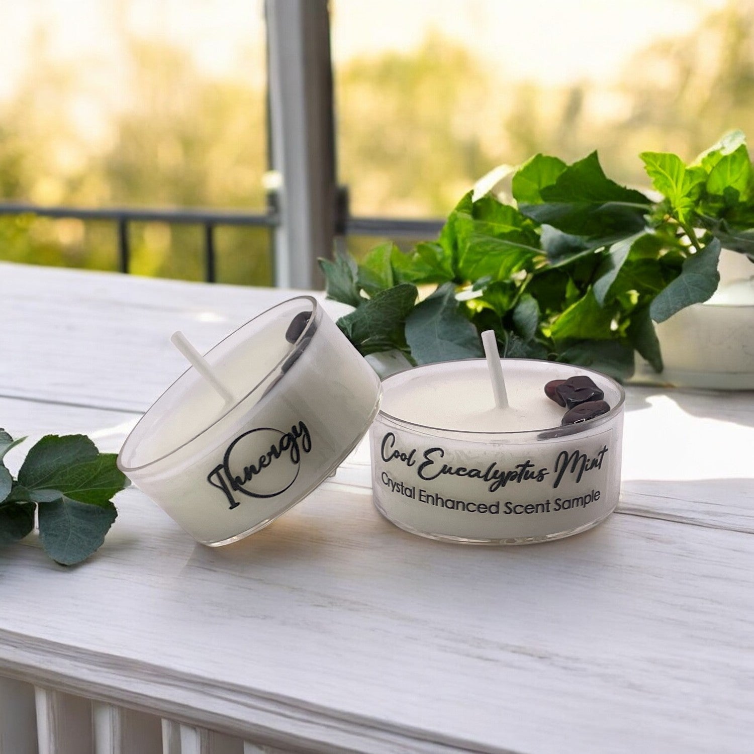 Cool Eucalyptus Mint, Premium Coconut-Soy Wax Tea Light Crystal Candle, 1oz - Tampa Home & Garden Store