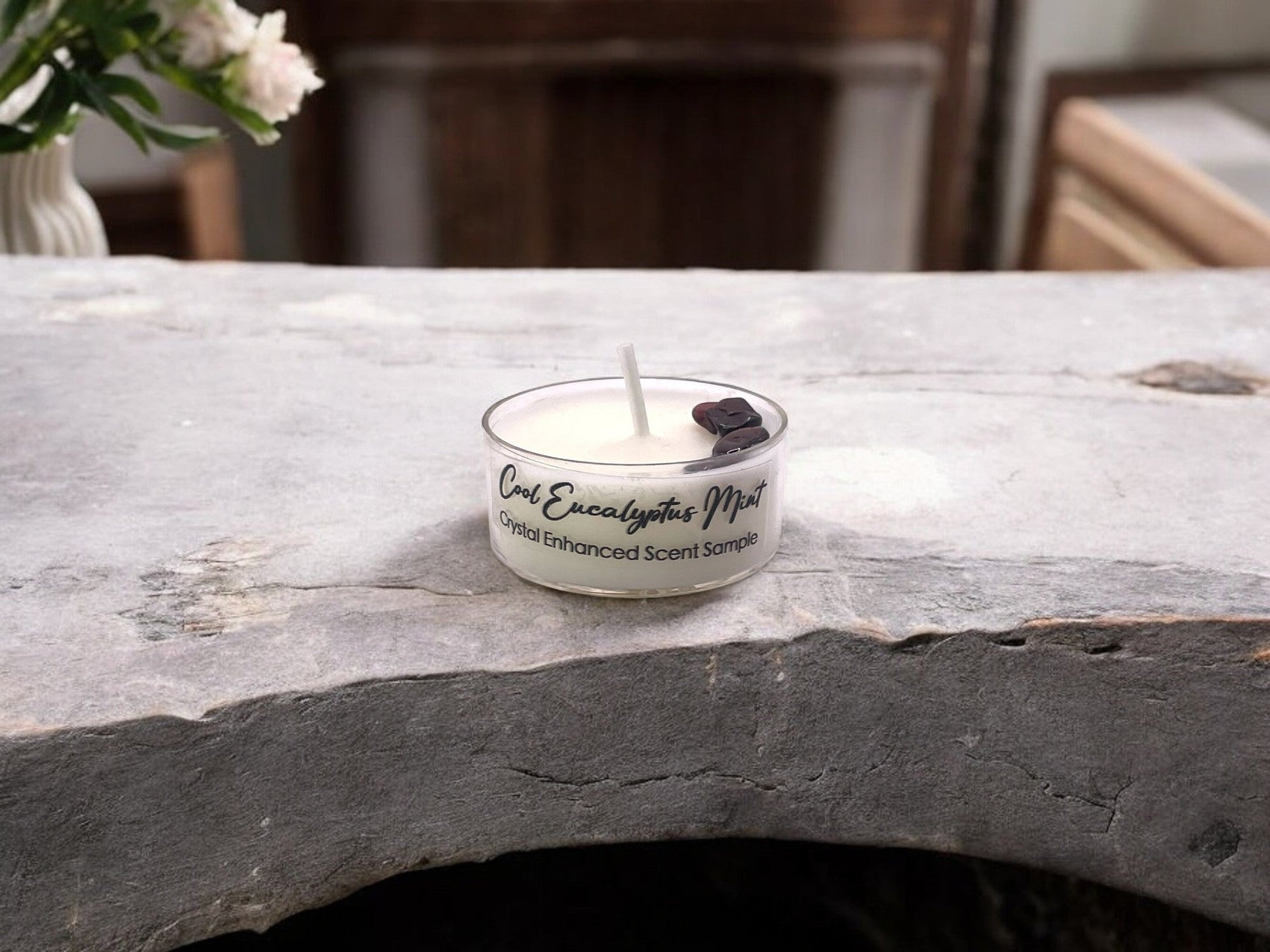 Cool Eucalyptus Mint, Premium Coconut-Soy Wax Tea Light Crystal Candle, 1oz - Tampa Home & Garden Store
