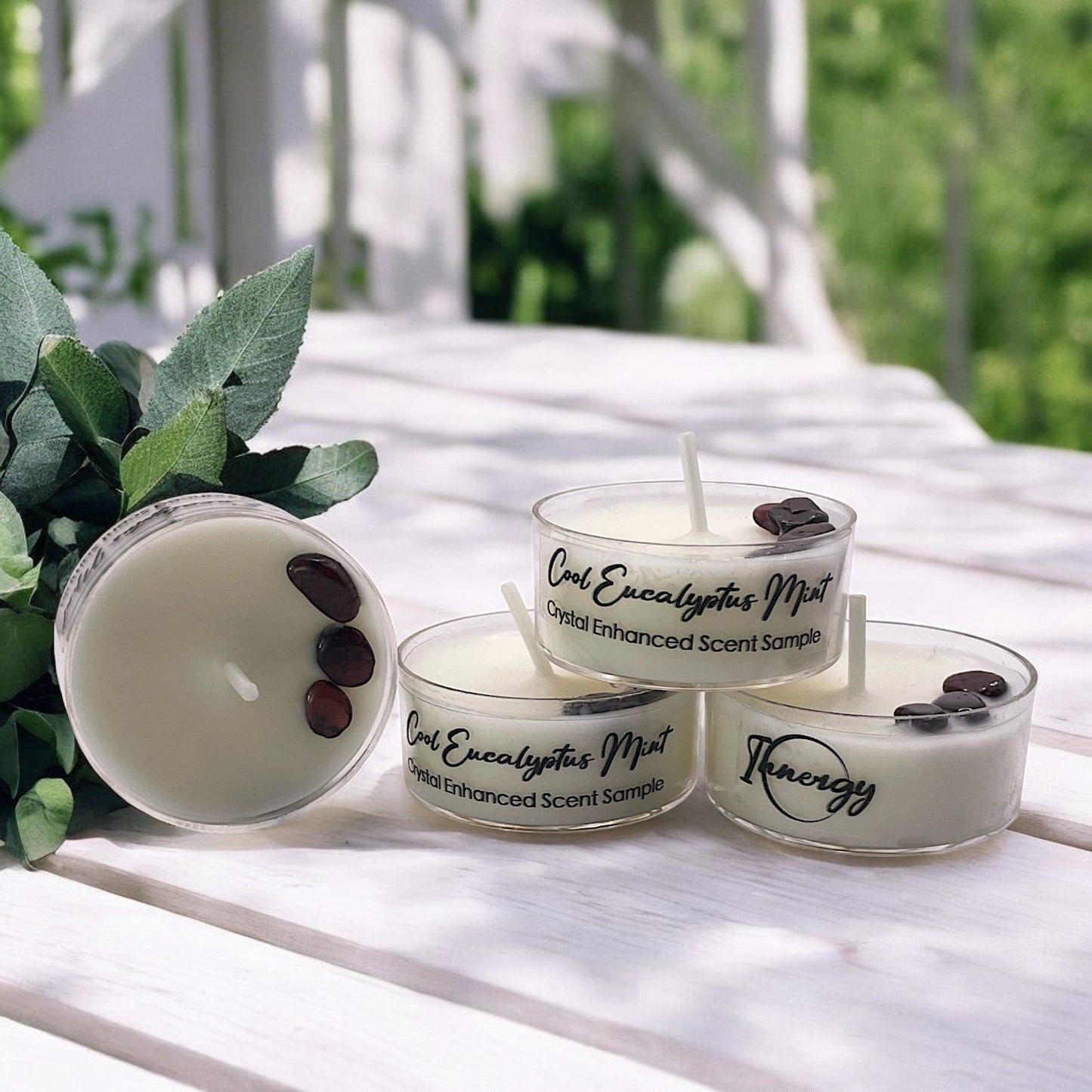 Cool Eucalyptus Mint, Premium Coconut-Soy Wax Tea Light Crystal Candle, 1oz - Tampa Home & Garden Store