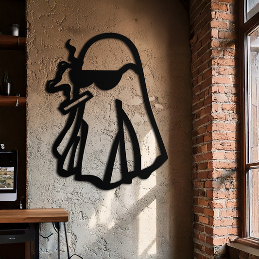 Cool Ghost Metal Wall Art – Smoking Ghost with Sunglasses Modern Decor- KAF629 - Tampa Home & Garden Store