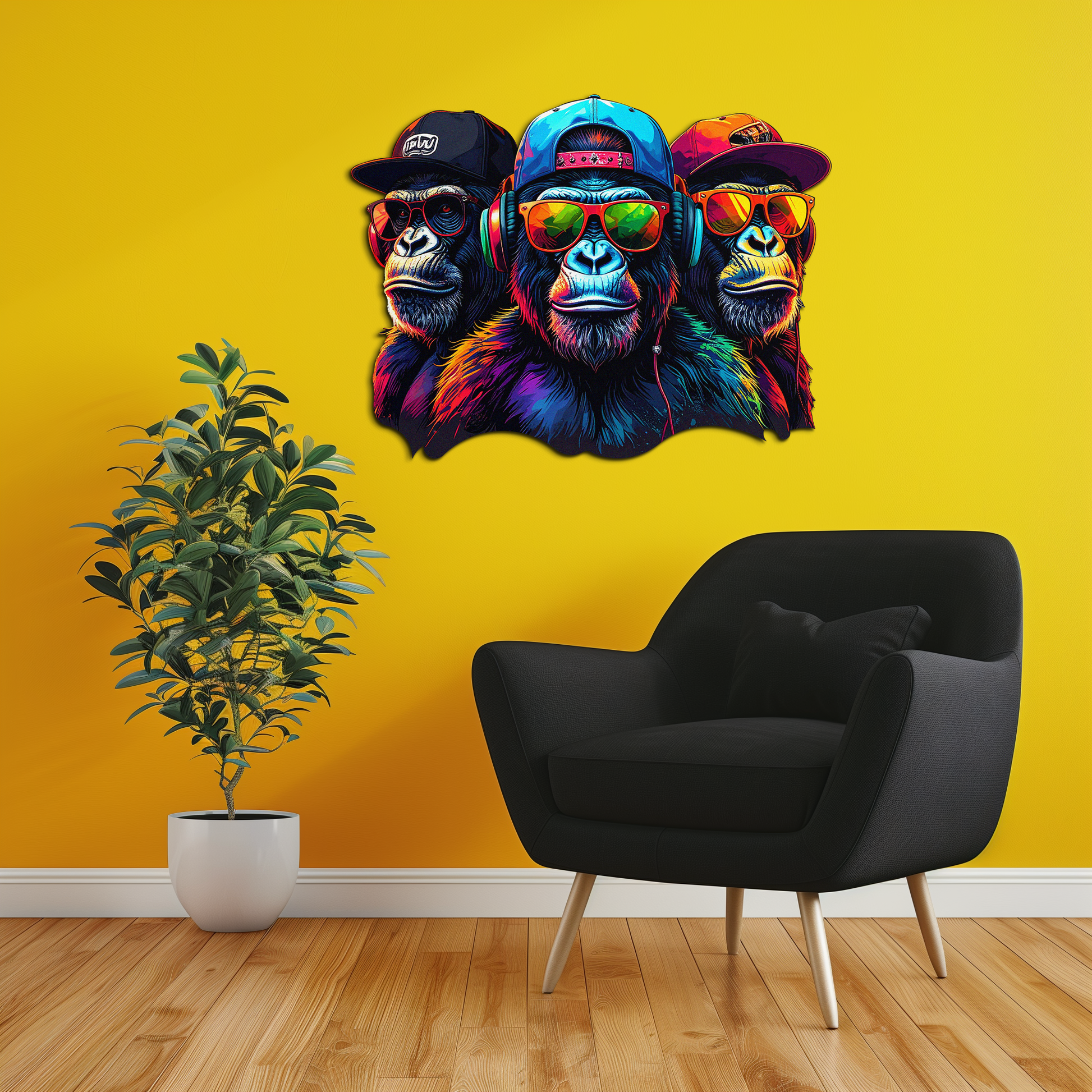 Cool Gorilla Trio Metal Wall Art – Neon Urban UV Printed Decor-KAFUVM014 - Tampa Home & Garden Store