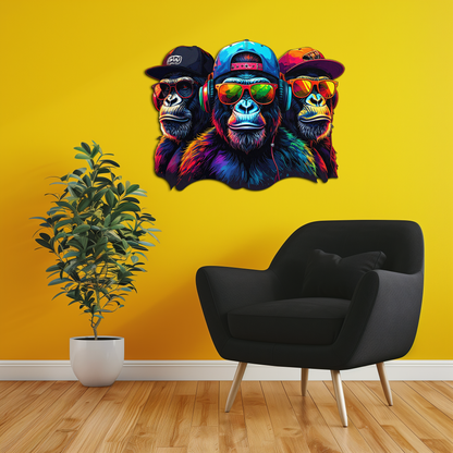 Cool Gorilla Trio Metal Wall Art – Neon Urban UV Printed Decor-KAFUVM014 - Tampa Home & Garden Store
