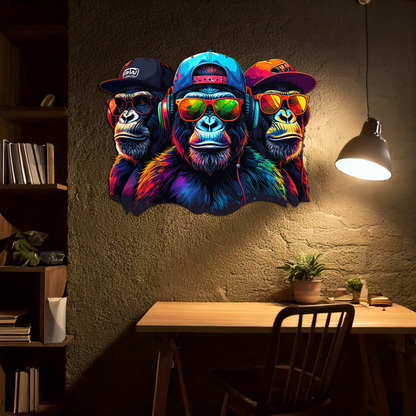 Cool Gorilla Trio Metal Wall Art – Neon Urban UV Printed Decor-KAFUVM014 - Tampa Home & Garden Store