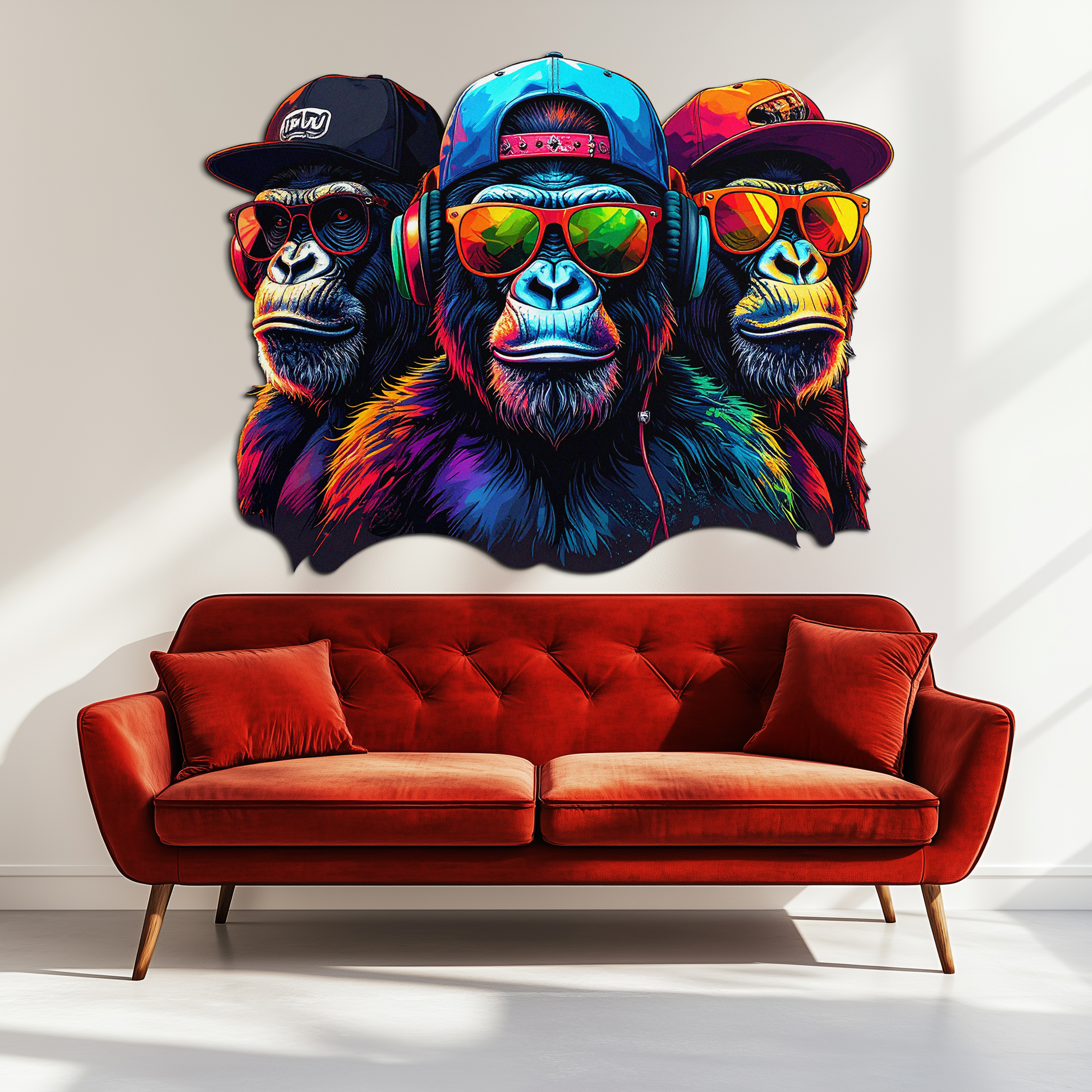 Cool Gorilla Trio Metal Wall Art – Neon Urban UV Printed Decor-KAFUVM014 - Tampa Home & Garden Store