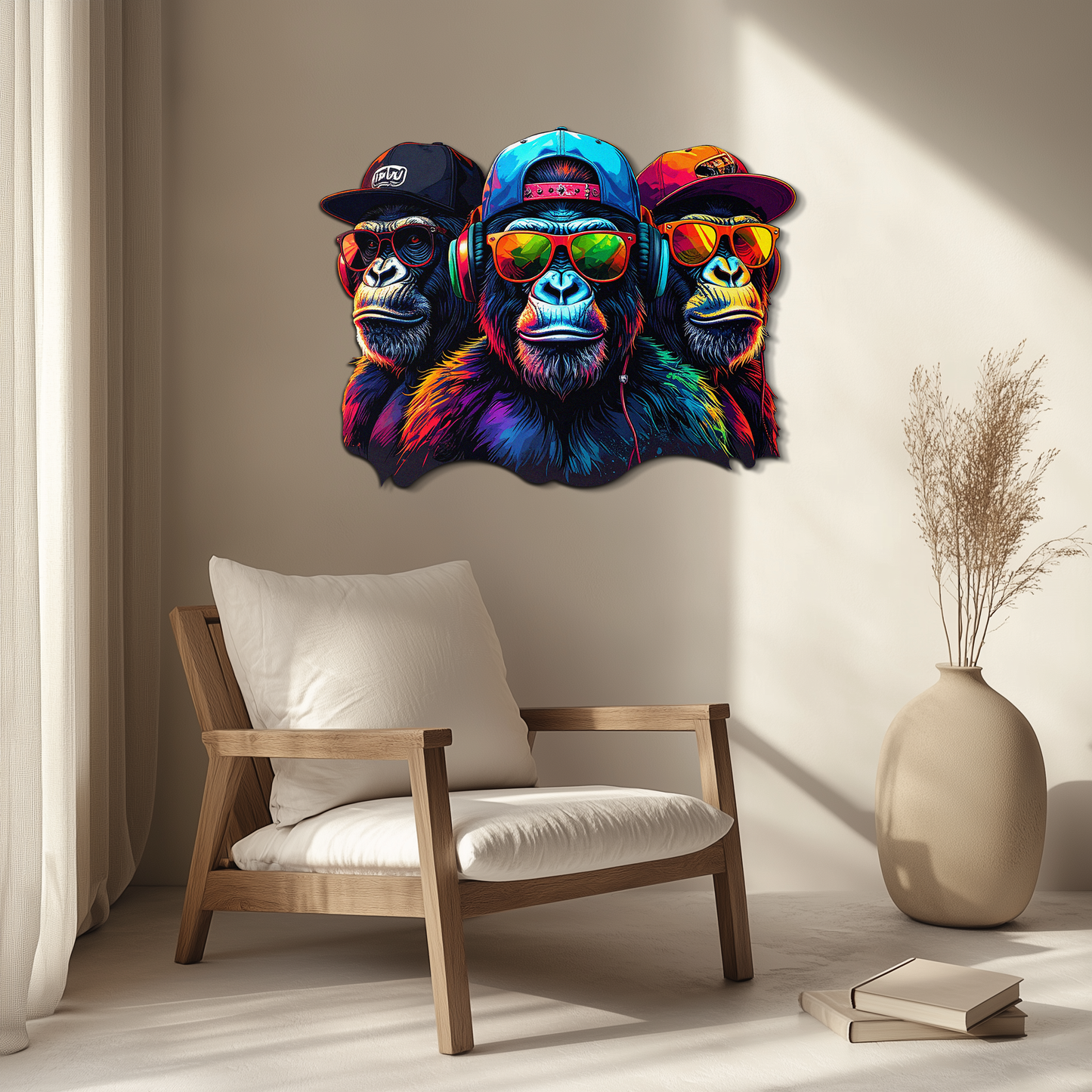 Cool Gorilla Trio Metal Wall Art – Neon Urban UV Printed Decor-KAFUVM014 - Tampa Home & Garden Store