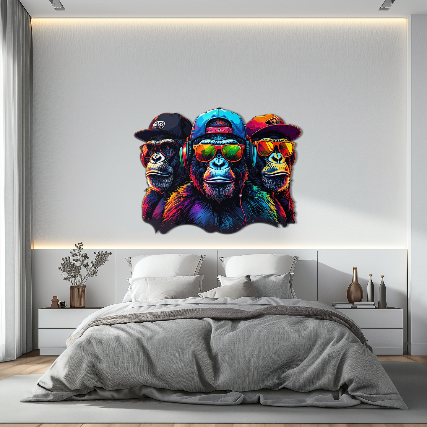 Cool Gorilla Trio Metal Wall Art – Neon Urban UV Printed Decor-KAFUVM014 - Tampa Home & Garden Store
