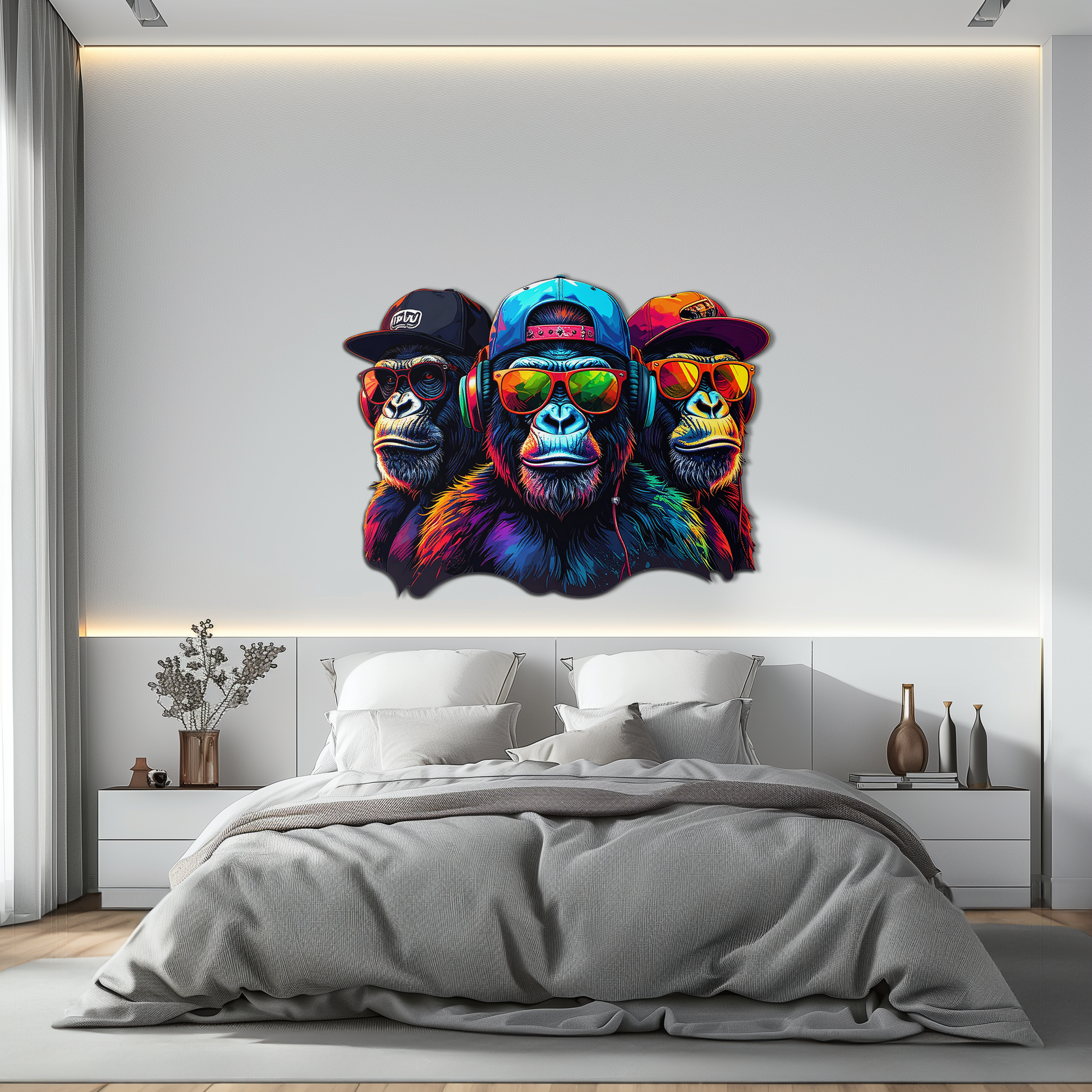 Cool Gorilla Trio Metal Wall Art – Neon Urban UV Printed Decor-KAFUVM014 - Tampa Home & Garden Store