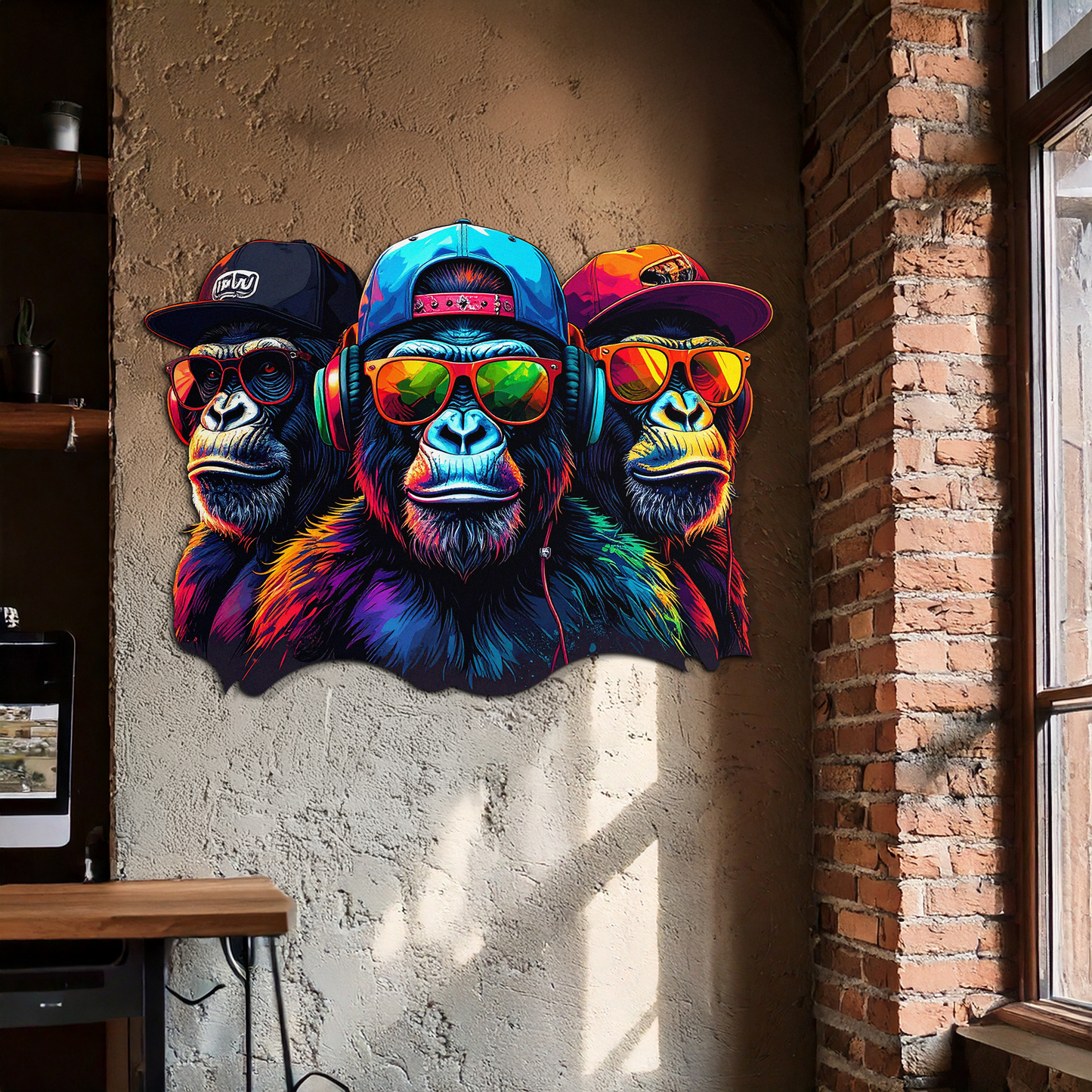 Cool Gorilla Trio Metal Wall Art – Neon Urban UV Printed Decor-KAFUVM014 - Tampa Home & Garden Store
