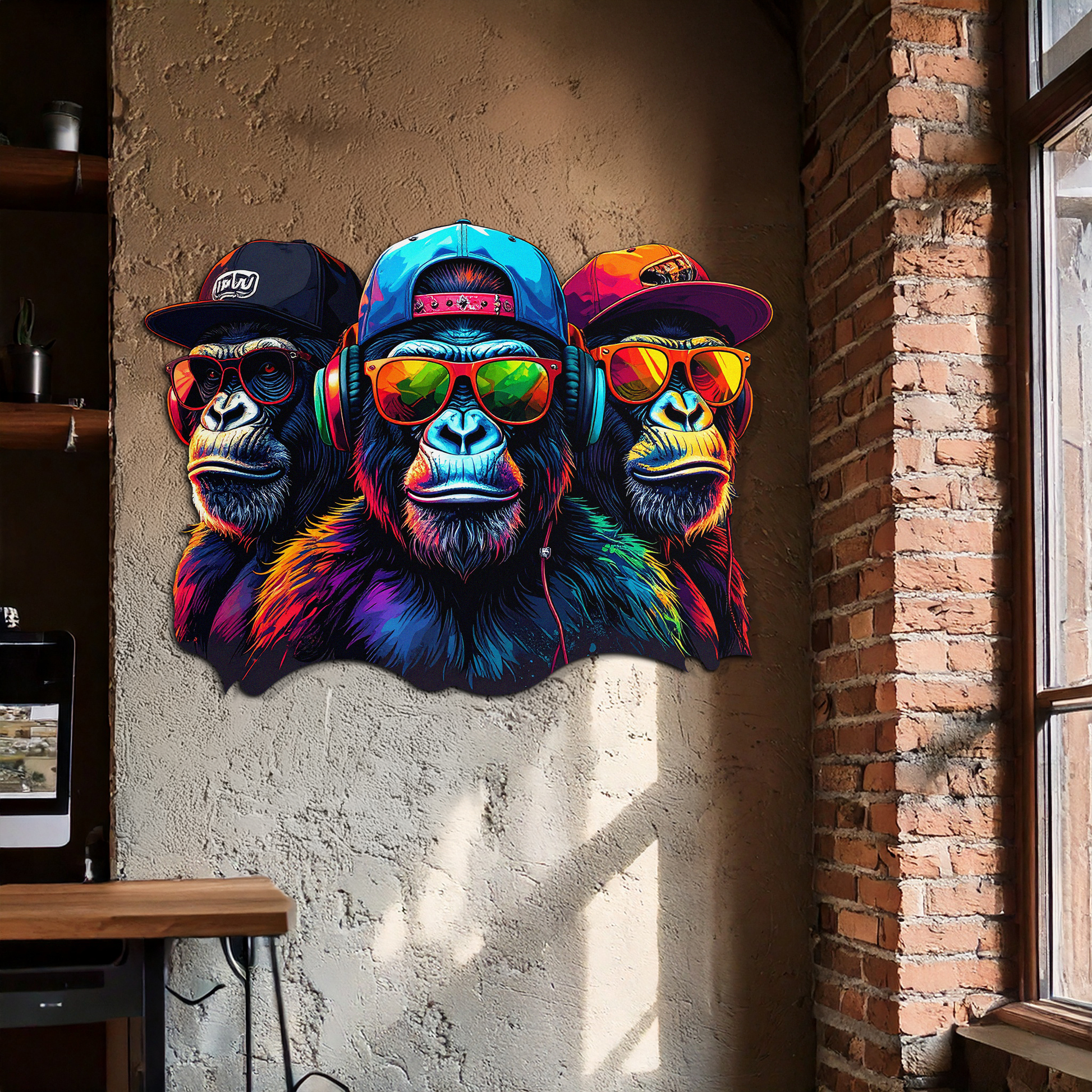 Cool Gorilla Trio Metal Wall Art – Neon Urban UV Printed Decor-KAFUVM014 - Tampa Home & Garden Store