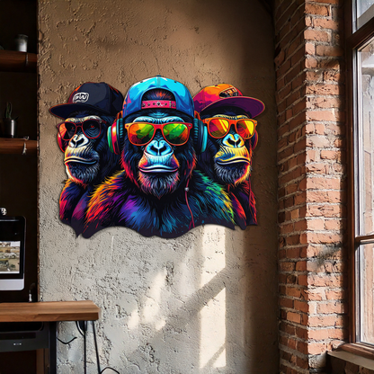 Cool Gorilla Trio Metal Wall Art – Neon Urban UV Printed Decor-KAFUVM014 - Tampa Home & Garden Store