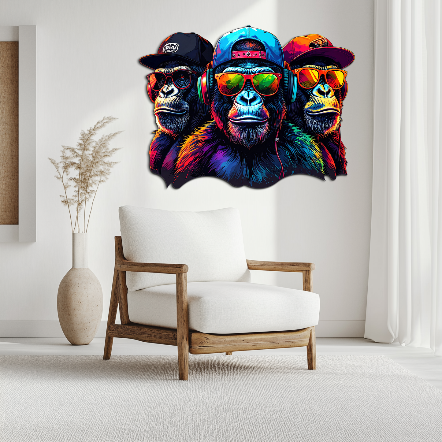 Cool Gorilla Trio Metal Wall Art – Neon Urban UV Printed Decor-KAFUVM014 - Tampa Home & Garden Store