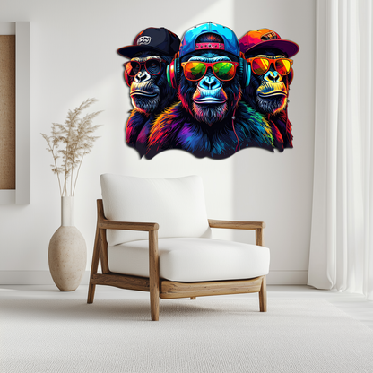 Cool Gorilla Trio Metal Wall Art – Neon Urban UV Printed Decor-KAFUVM014 - Tampa Home & Garden Store