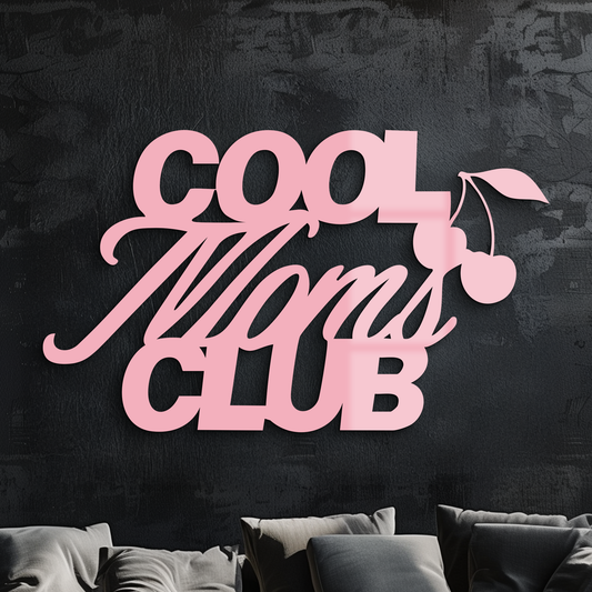 Cool Moms Club Typography Metal Wall Art – Cherry Accent Decorative Sign - KAFGP089 - Tampa Home & Garden Store