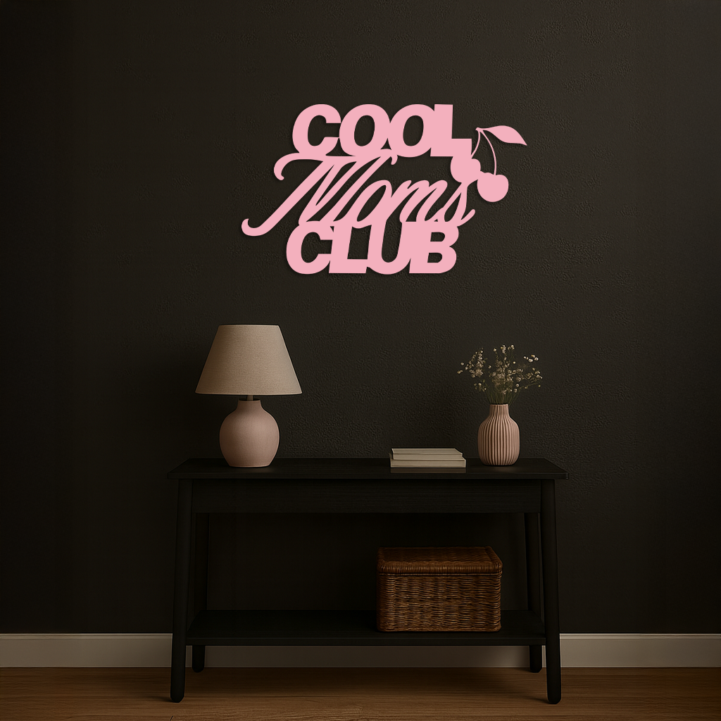 Cool Moms Club Typography Metal Wall Art – Cherry Accent Decorative Sign - KAFGP089 - Tampa Home & Garden Store