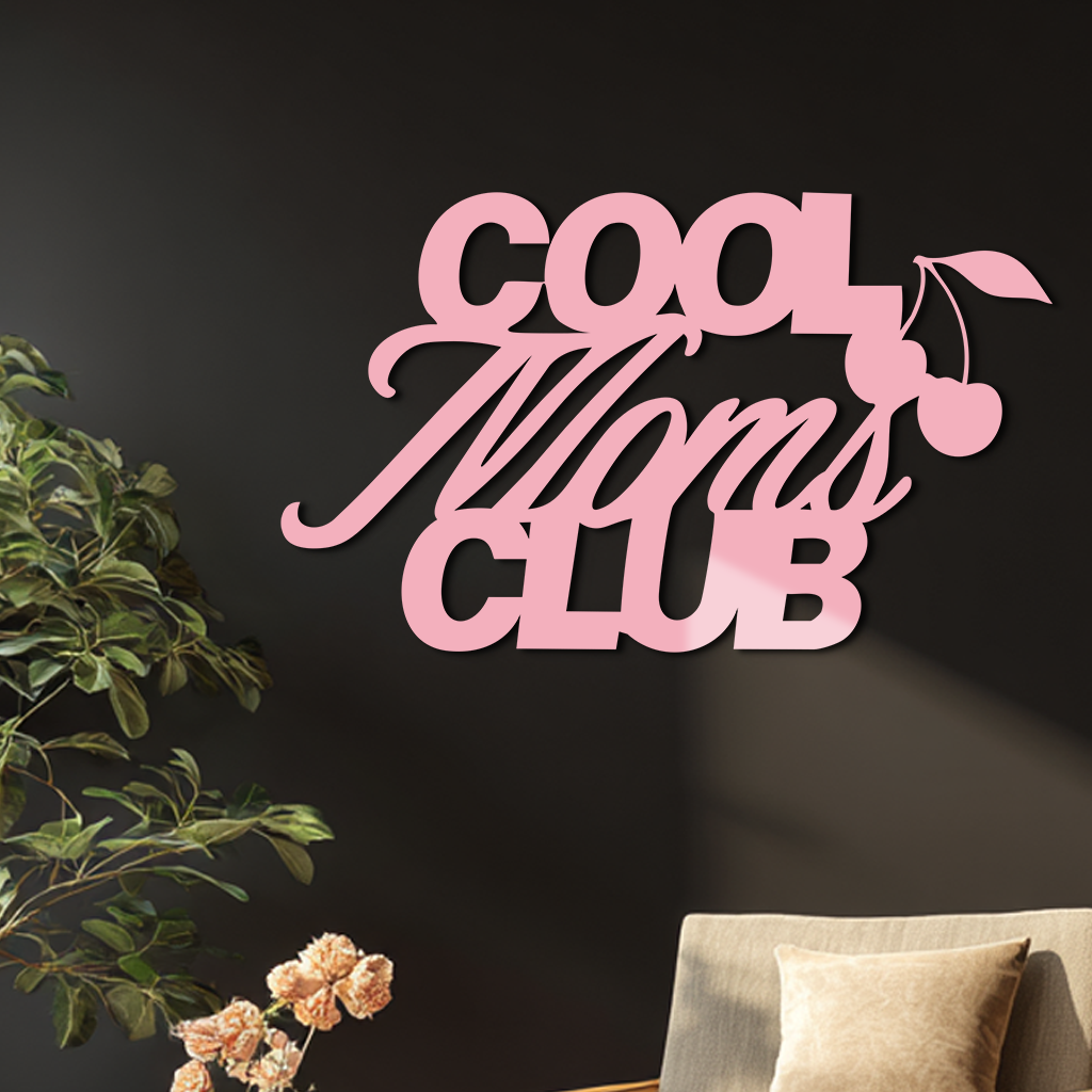 Cool Moms Club Typography Metal Wall Art – Cherry Accent Decorative Sign - KAFGP089 - Tampa Home & Garden Store