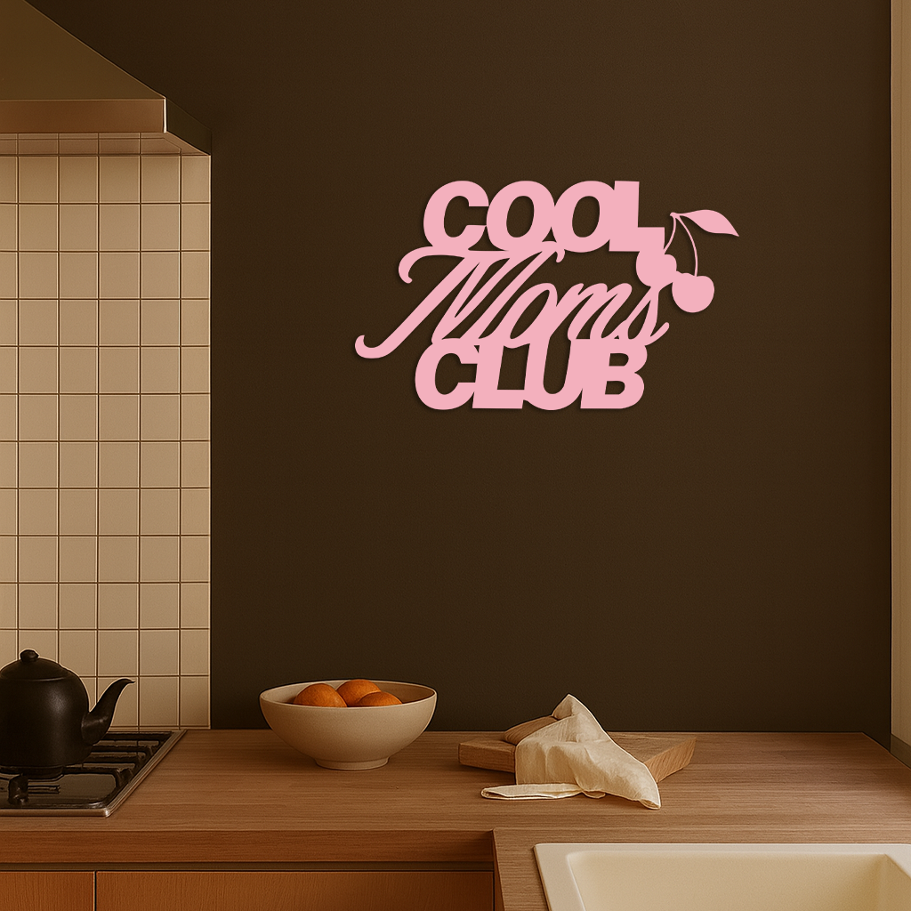 Cool Moms Club Typography Metal Wall Art – Cherry Accent Decorative Sign - KAFGP089 - Tampa Home & Garden Store