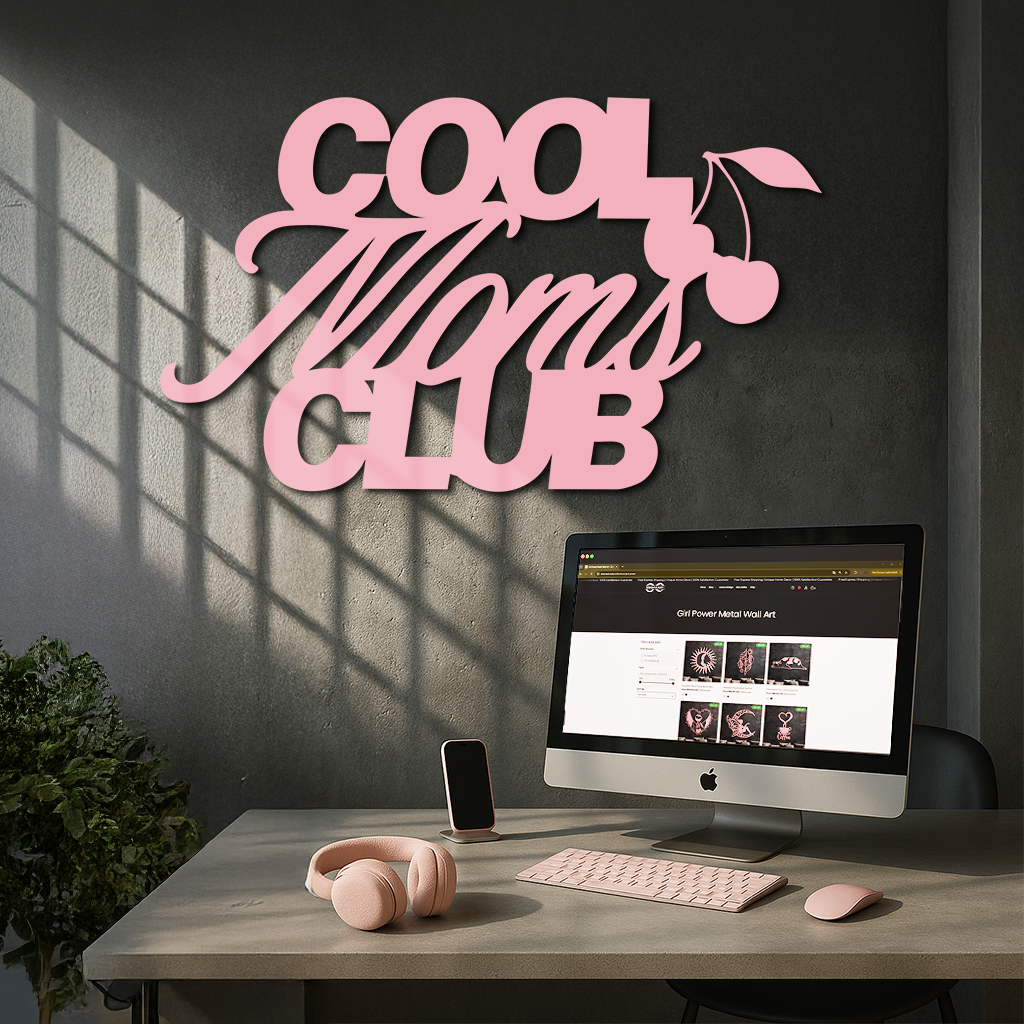 Cool Moms Club Typography Metal Wall Art – Cherry Accent Decorative Sign - KAFGP089 - Tampa Home & Garden Store