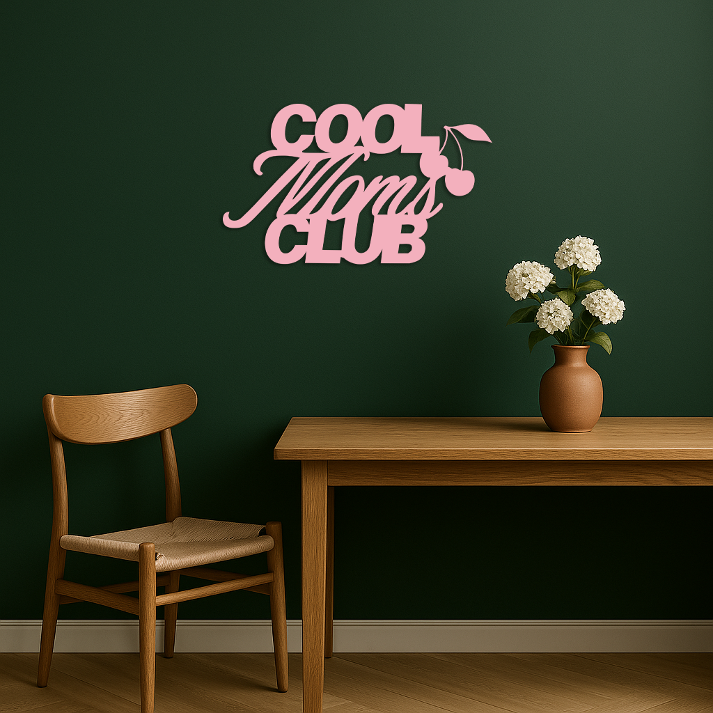 Cool Moms Club Typography Metal Wall Art – Cherry Accent Decorative Sign - KAFGP089 - Tampa Home & Garden Store