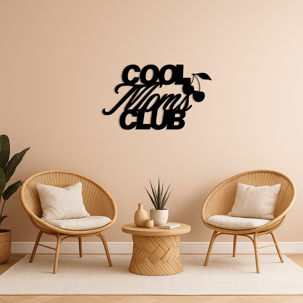 Cool Moms Club Typography Metal Wall Art – Cherry Accent Decorative Sign - KAFGP089 - Tampa Home & Garden Store
