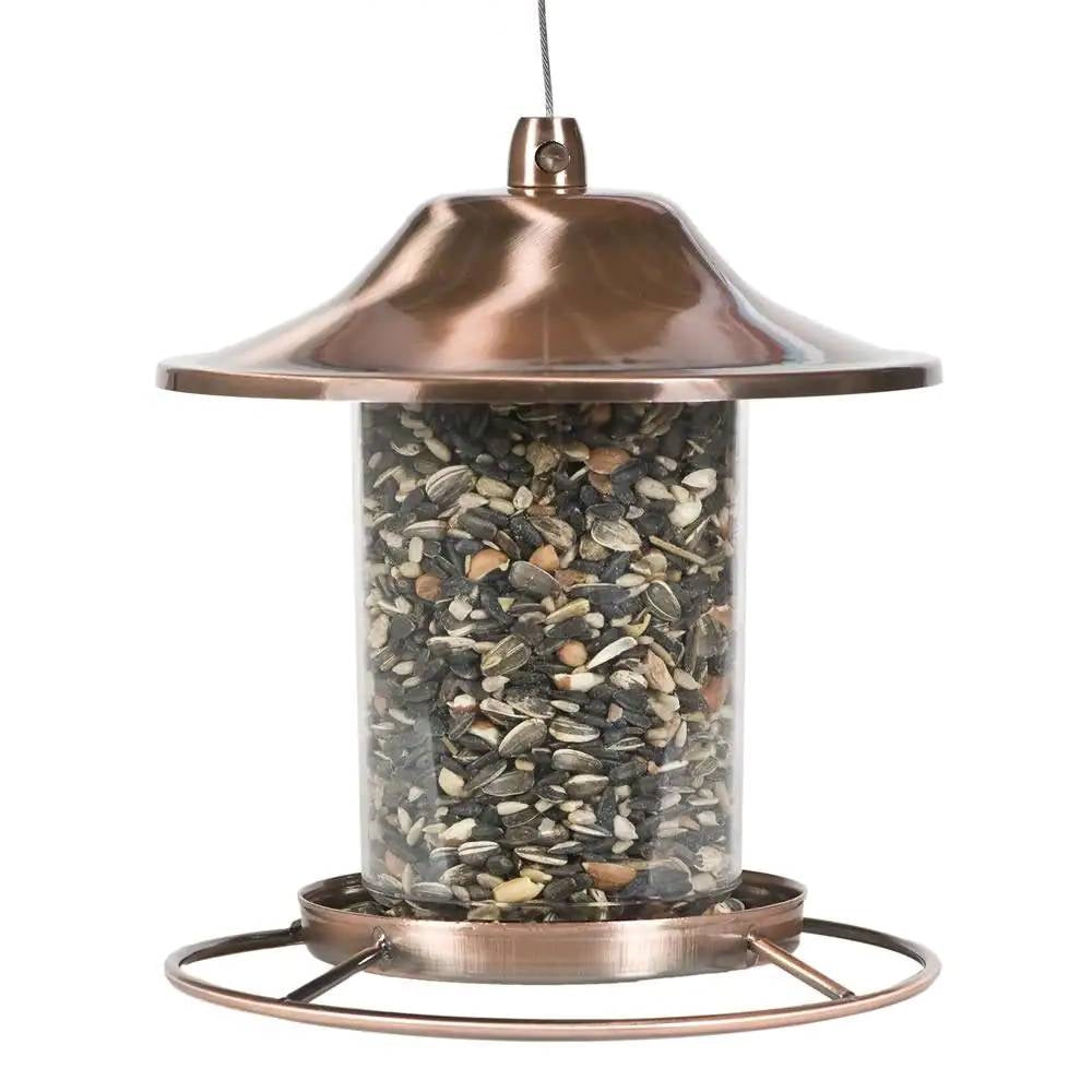 Copper Bird Feeder with Plastic Seed Reservoir Tube and Circular Perch - Tampa Home & Garden Store