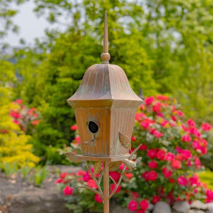 Copper Finish Metal Garden Birdhouse with Stake and Pole - Tampa Home & Garden Store