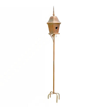 Copper Finish Metal Garden Birdhouse with Stake and Pole - Tampa Home & Garden Store