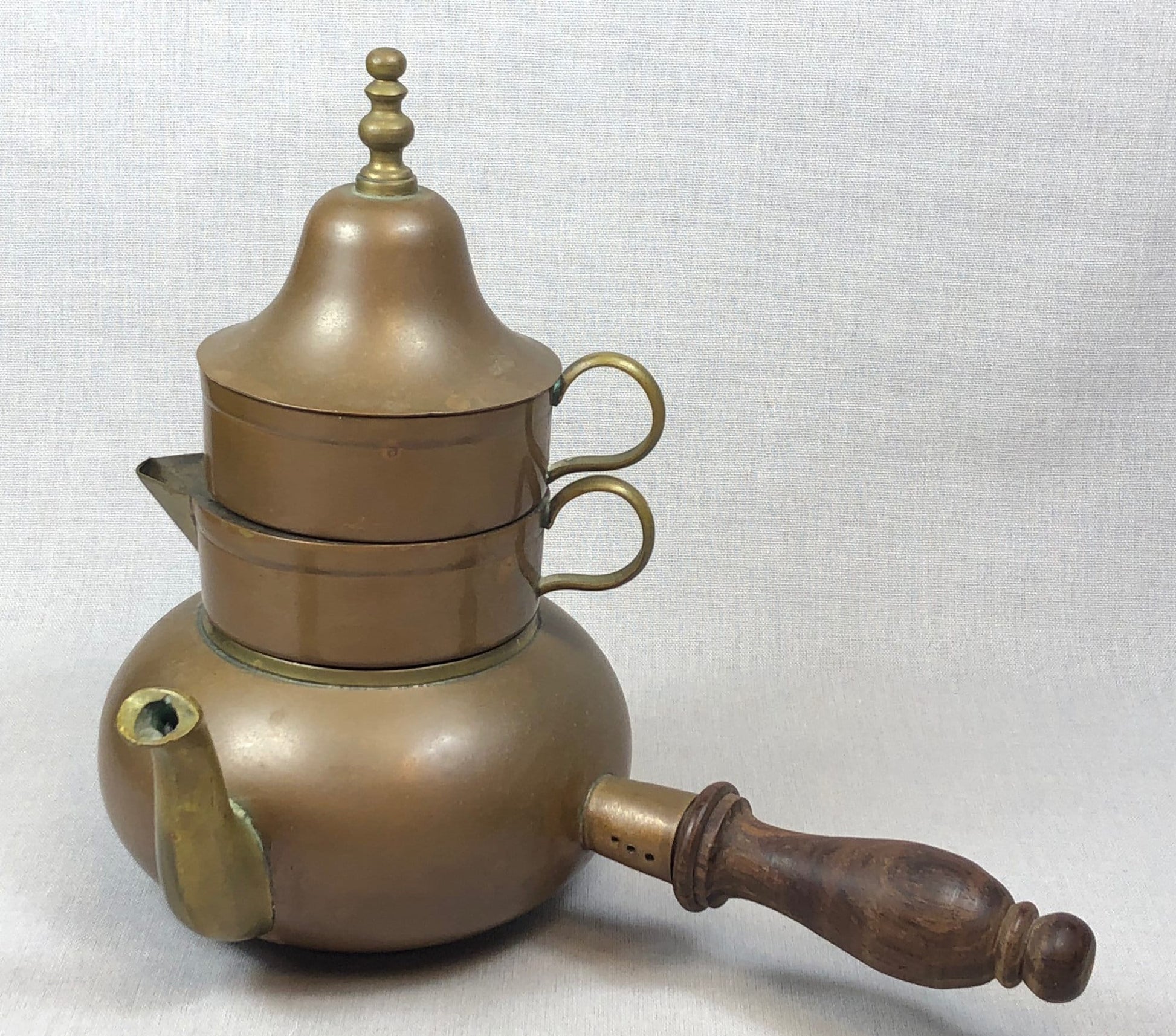 Copper Turkish Coffee Maker with Wooden Handle , Creamer , and a Cup. Gorgeous Cezve or Ibrik or Finjan. Unique Antique Beautiful Set. - Tampa Home & Garden Store