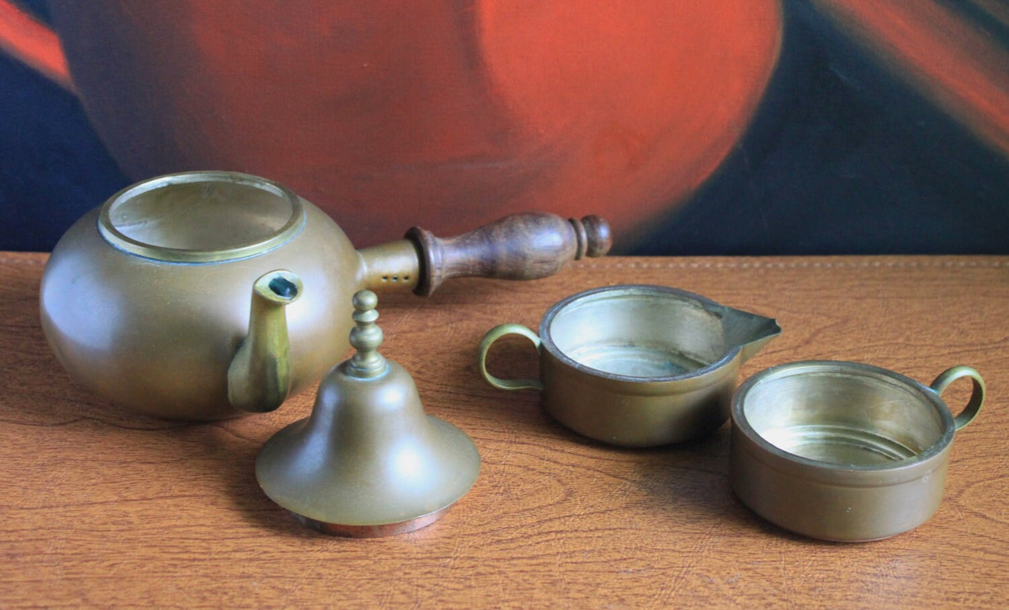 Copper Turkish Coffee Maker with Wooden Handle , Creamer , and a Cup. Gorgeous Cezve or Ibrik or Finjan. Unique Antique Beautiful Set. - Tampa Home & Garden Store