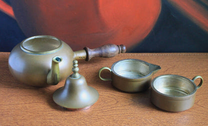 Copper Turkish Coffee Maker with Wooden Handle , Creamer , and a Cup. Gorgeous Cezve or Ibrik or Finjan. Unique Antique Beautiful Set. - Tampa Home & Garden Store