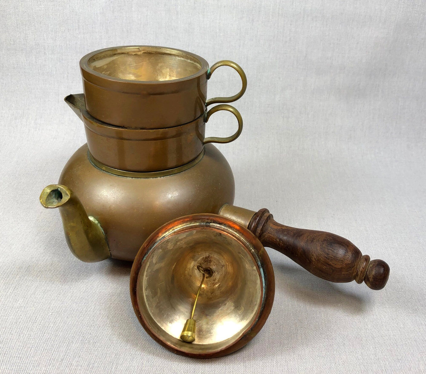 Copper Turkish Coffee Maker with Wooden Handle , Creamer , and a Cup. Gorgeous Cezve or Ibrik or Finjan. Unique Antique Beautiful Set. - Tampa Home & Garden Store