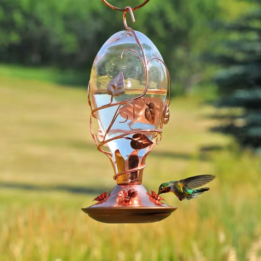 Copper and Glass Hummingbird Feeder - 32 Fl. oz. Nectar Capacity - Tampa Home & Garden Store