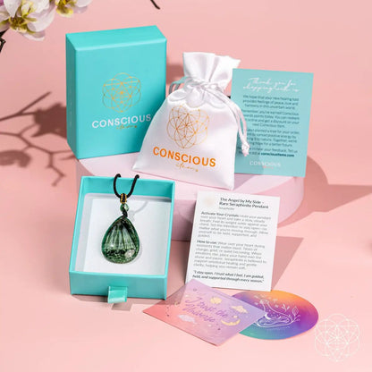 The Angel by My Side Seraphinite Pendant necklace with green teardrop gem by Conscious Items on Tampa Home & Garden Store
