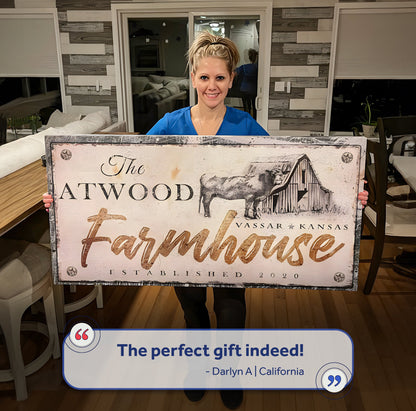 Rustic Farmhouse Sign V canvas by Tailored Canvases; crafting canvas held by a person on Tampa Home & Garden Store